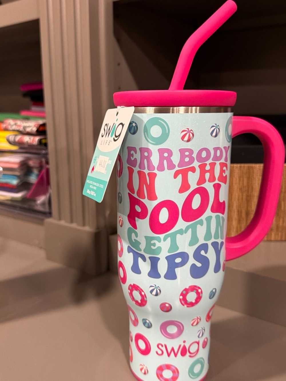 Swig Life Pink-Accent Pool Print Insulated Tumbler with Straw